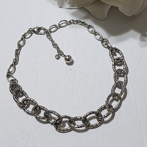 Brighton Jewelry - BRIGHTON PEBBLE PAVE LINK silver plated Crystal thick link 20” NECKLACE